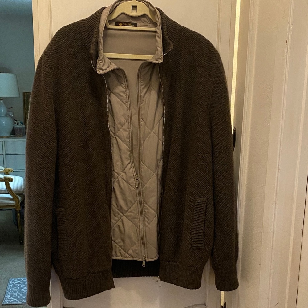 Loro Piana Cream and Brown Jacket, cashmere with detachable vest,